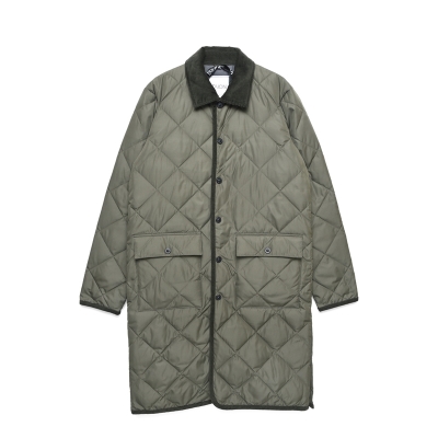 Piping Collared Long Down Coat - Olive